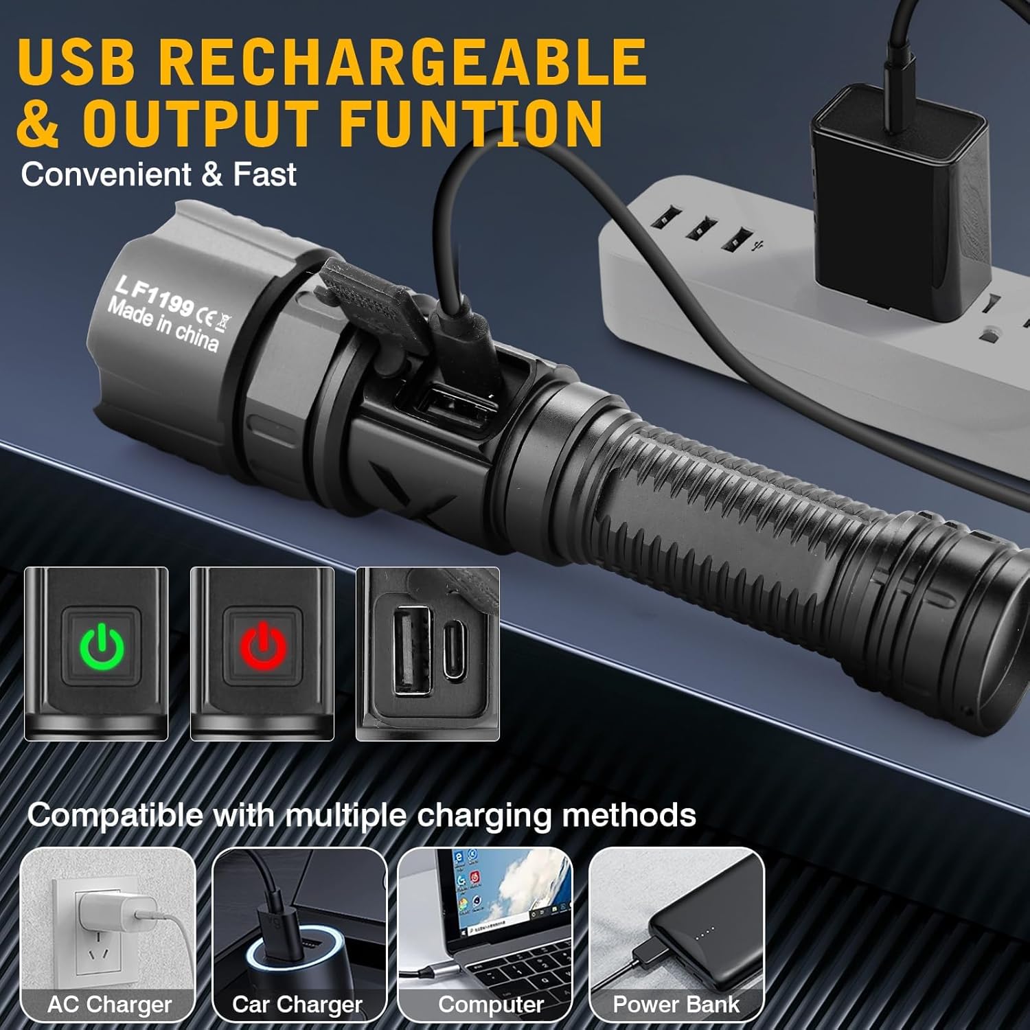6000 Lumens XHP70 Tactical Flashlight for Rifle - Picatinny Rails Mount Flashlight with Pressure Switch, 5 Modes Adjust Focus Rechargeable Picatinny Flashlight for Tactical Outdoor