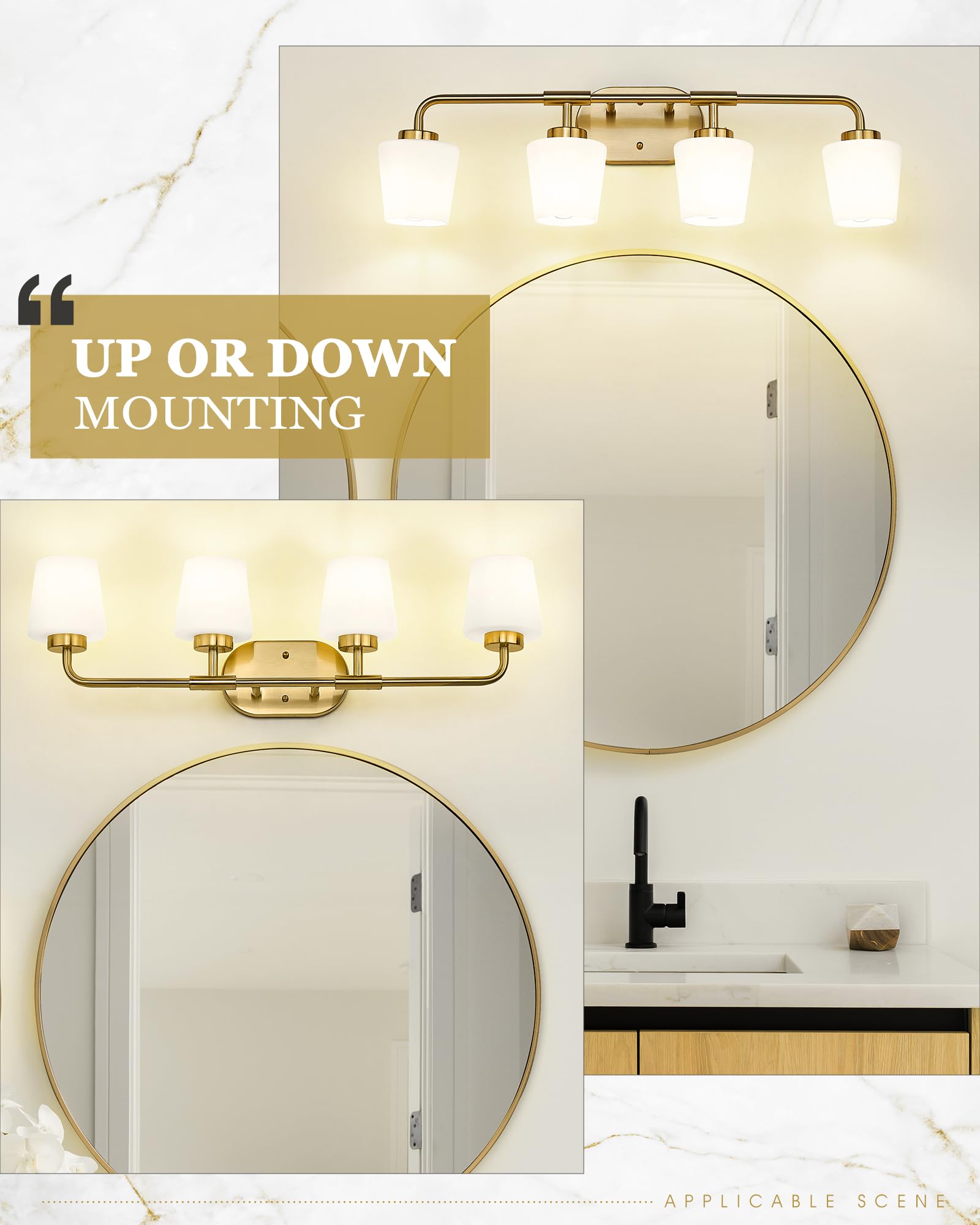 Audickic Bathroom Light Fixtures Over Mirror, 4-Light Brushed Gold