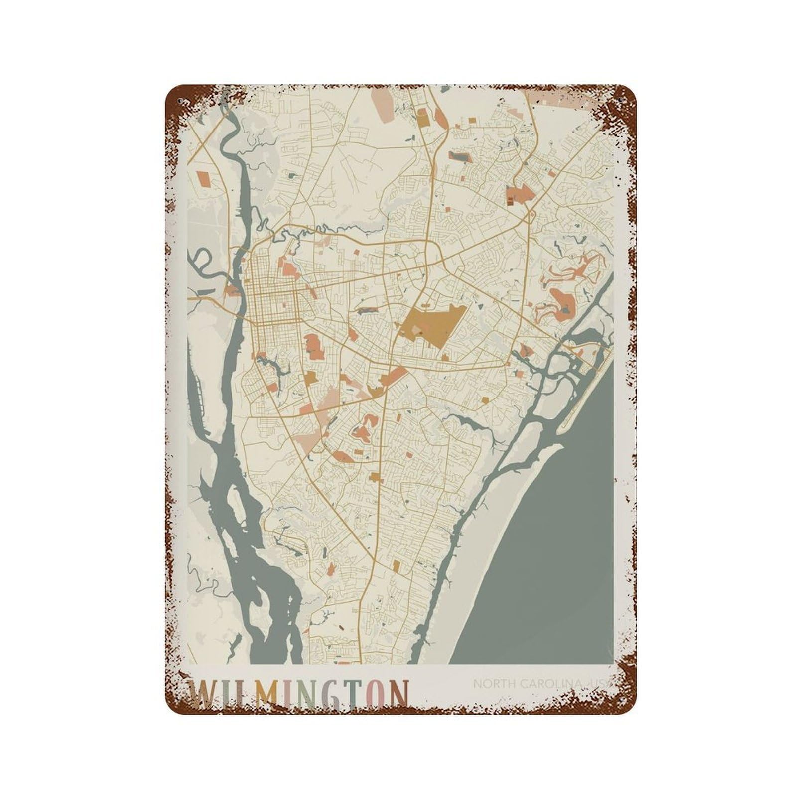xiaoxiaoshen Wilmington Map North Carolina Travel Gift Boho Decor Wall Decor Art Metal Tin Poster Modern Home Decor Art Home Bar Shop Decorations Vintage Sign 40x30cm