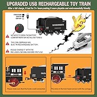 Vista 3 de Juego de tren para niños con control remoto, juguetes de tren con locomotora de vapor, tanque de combustible y pistas de lujo, trenes eléctricos