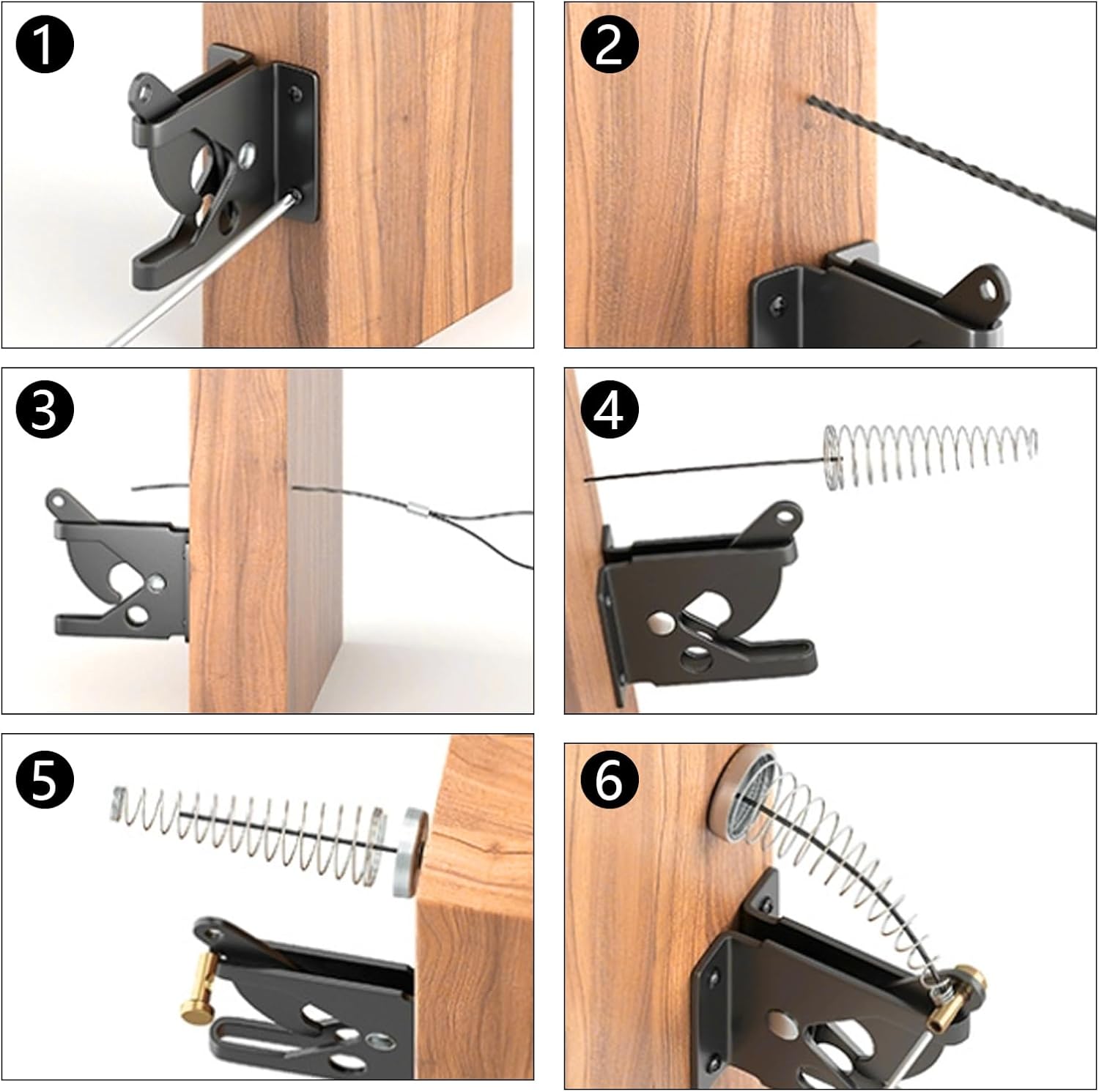 Self Locking Gate Latch with Spring Cable Pull for Wooden Fence Gate Heavy Duty Automatic Gravity Lever Door Latches Gate Hardware Gate Lock for Outdoor Secure Pool Garden Shed(116mm)