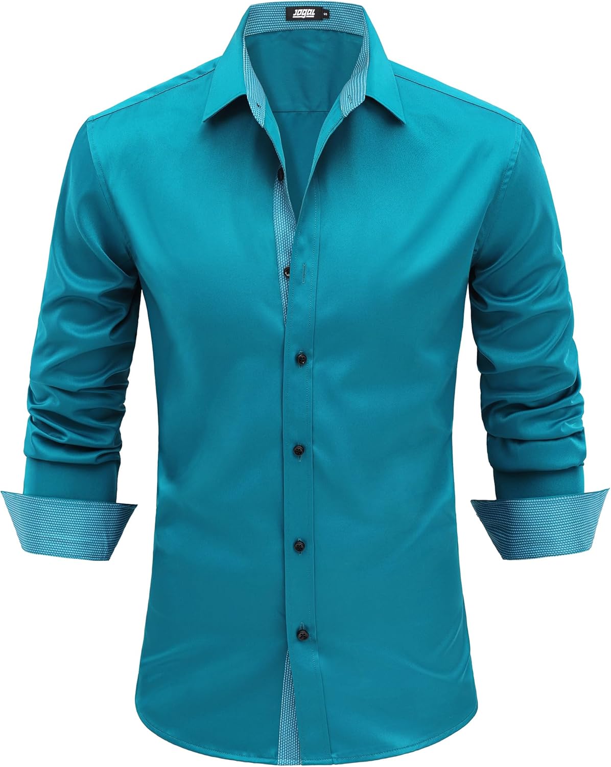 JOGAL Men's Dress Shirts Regular Fit Long Sleeve Stretch Business Wedding Button Down Shirts - Image 3