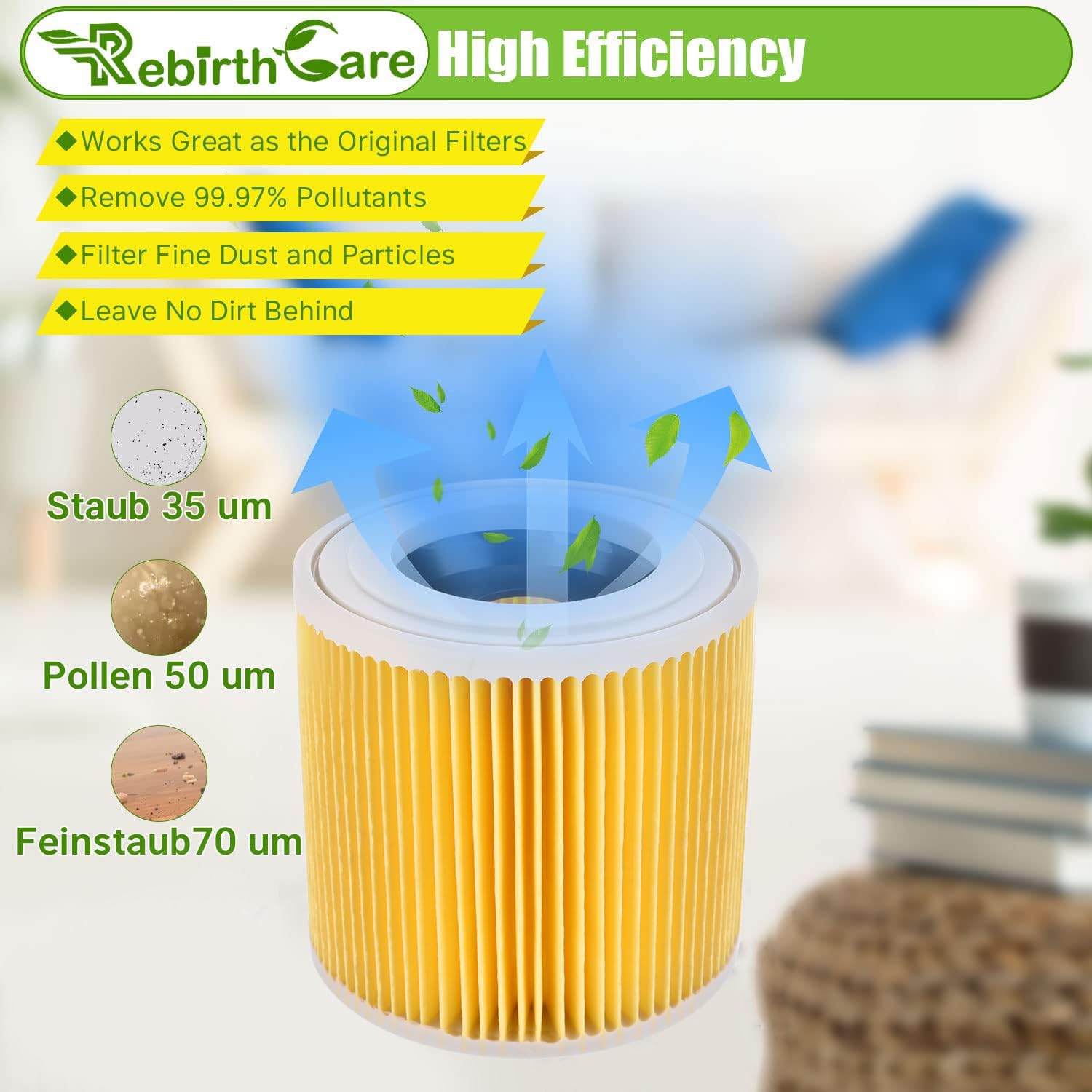 Rebirthcare 10 Stück Staubsaugerbeutel + 1 Filter für Kärcher WD3 WD3P MV3 MV3P Premium Staubsauger, Beutel für 6.959-130.0 und Patronenfilter für 6.414-552.0