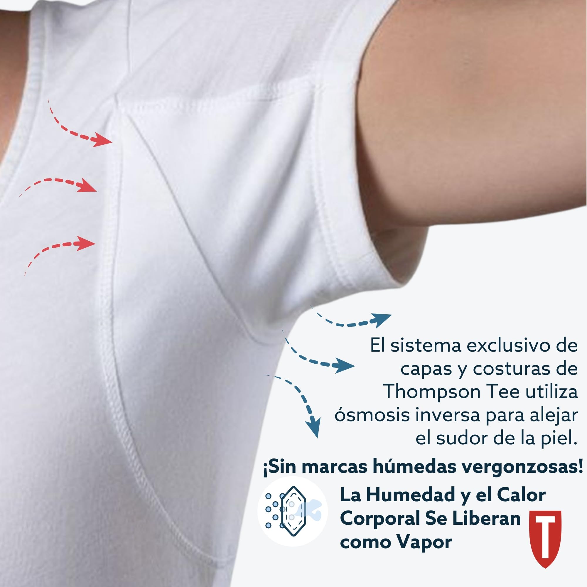 Thompson tee - Camiseta Interior antisudor para Mujer - con Refuerzo Antimicrobiano en Las Axilas - Corte Regular - Cuello Ovalado