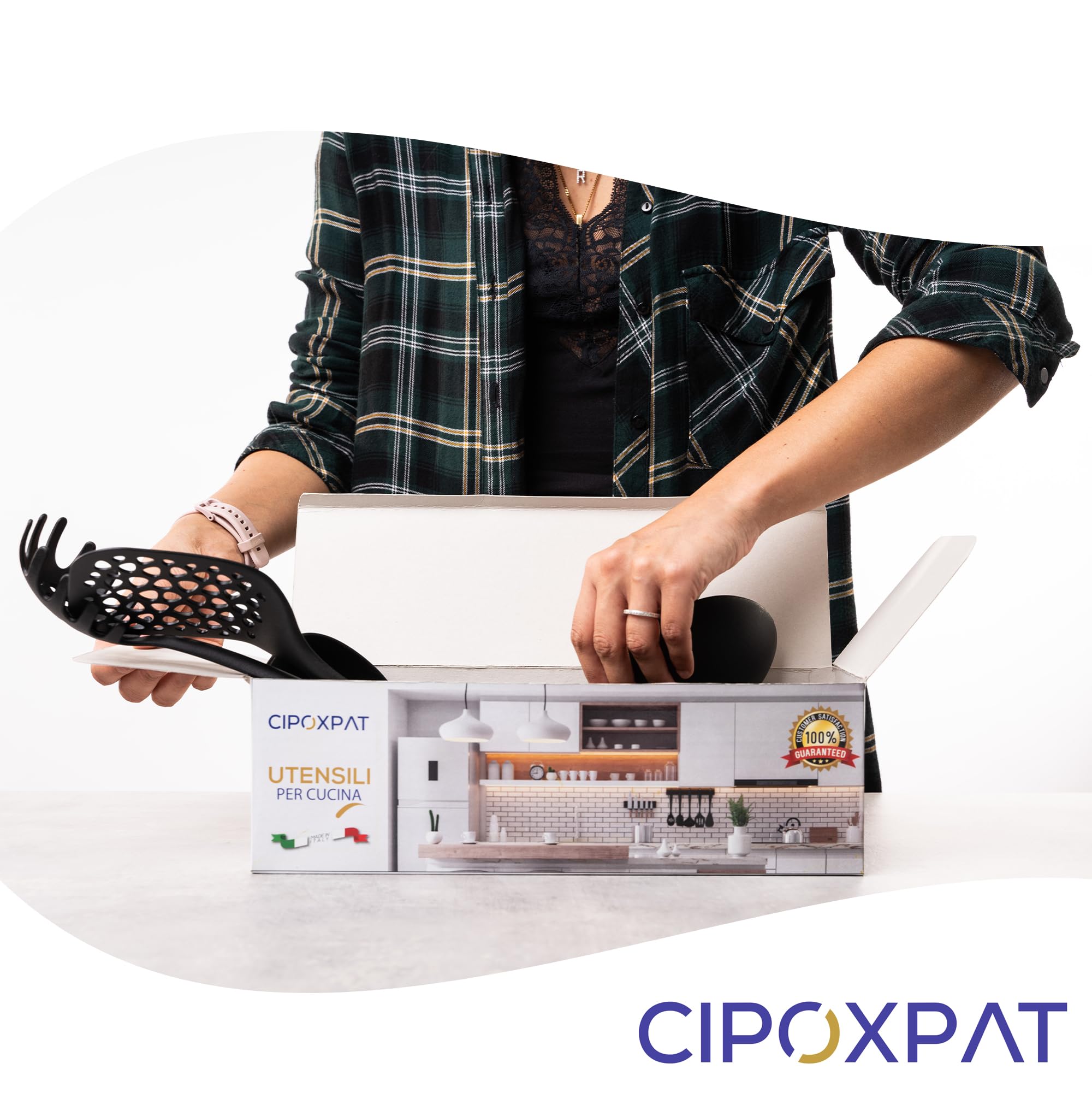 CIPOXPAT Set Utensili Cucina Professionali Made in Italy in Nylon 6.6 Set Mestoli da Cucina da 7pz Antigraffio Antiaderente e Resistente al Calore Fino a 220° Lavabili in Lavastoviglie