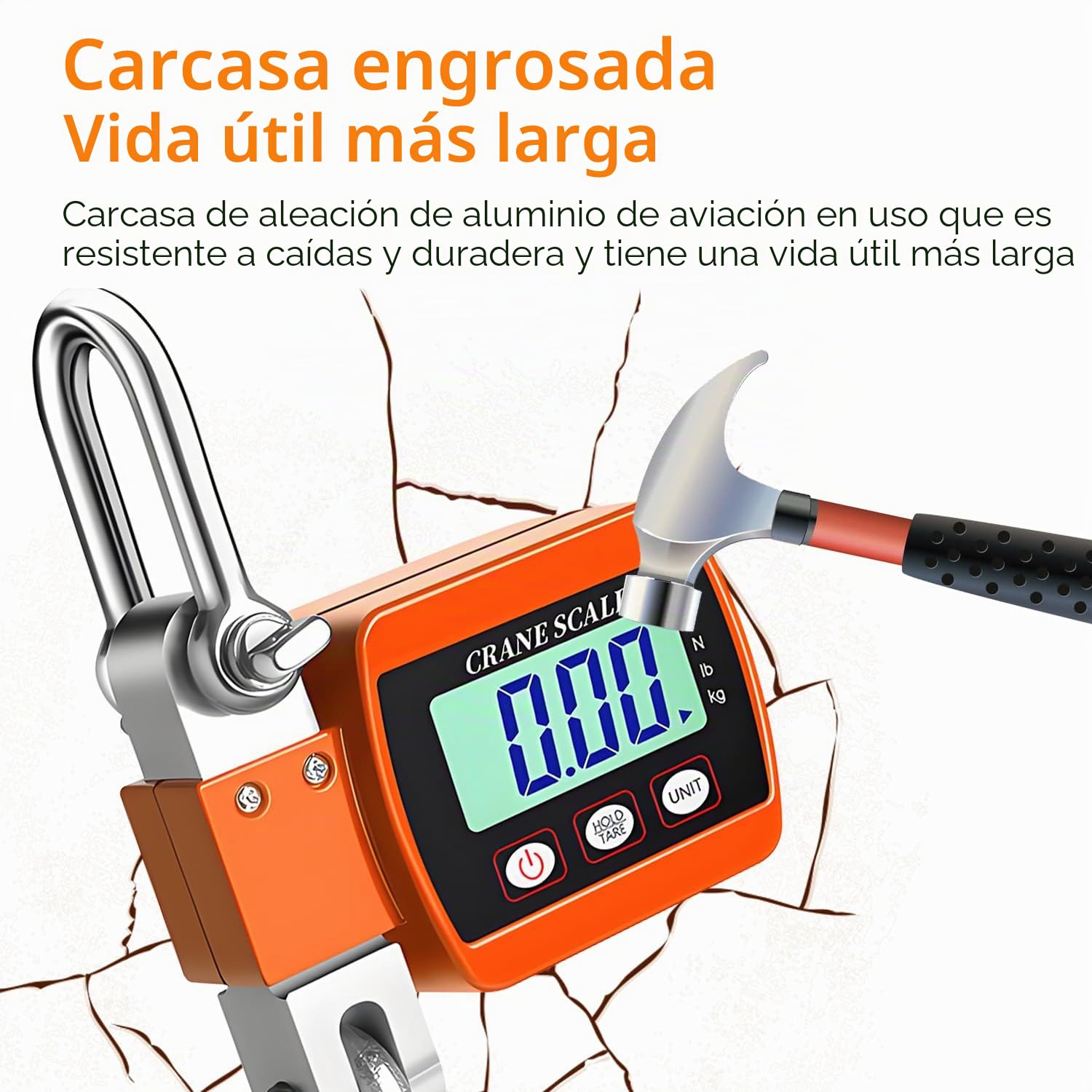 QUMOX Báscula digital de grúa de 500 kg – Báscula colgante resistente con pantalla LCD, función de tara/retención, múltiples unidades (kg/lb/N) – Báscula de gancho industrial para almacén, granja, uso