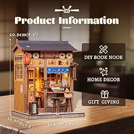 Fsolis Japanese Book Nook Kit - DIY Miniature Scene House Kit, 3D Puzzles for Adults Japan Noodle Shop Tiny House Booknook Craft Bookshelf Decor, Gifts for Women Model Lovers (Morita-Ya Ramen)