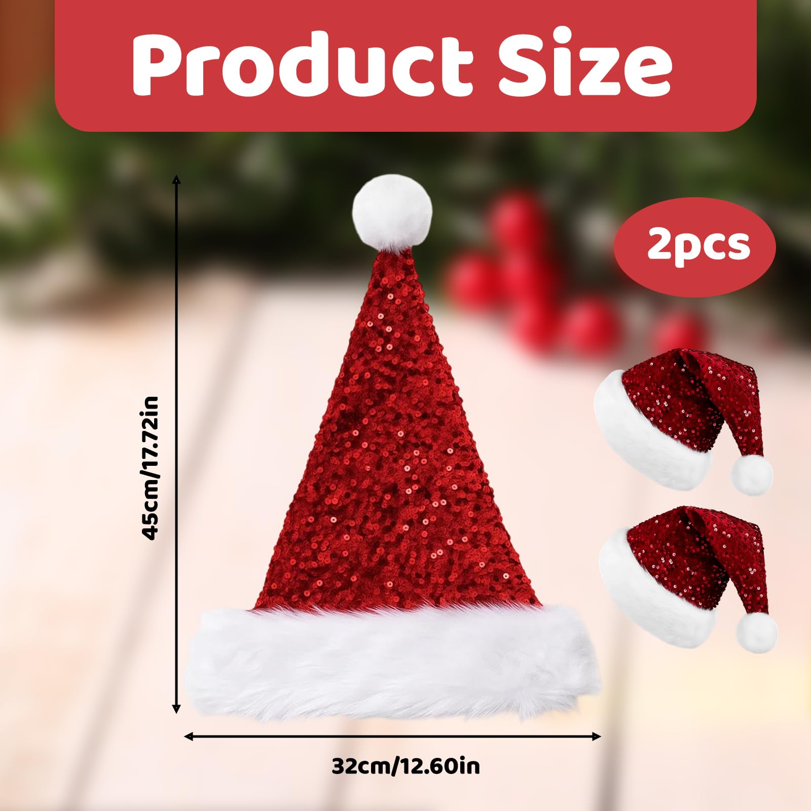 EujRcf 2 Pack Christmas Hats, Santa Hat With Glitter, Christmas Party Hats for Adults Fun Santa Hats - Image 2