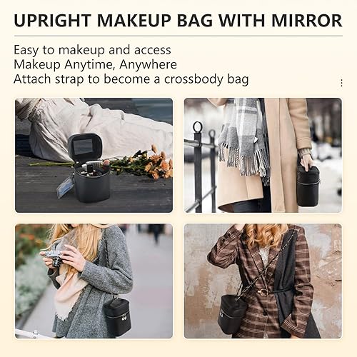 Miniatura 6 de Bolsa de maquillaje con espejo, bolsa de viaje para cosméticos, organizador de maquillaje portátil, bolsas de maquillaje negras para mujeres, Negro