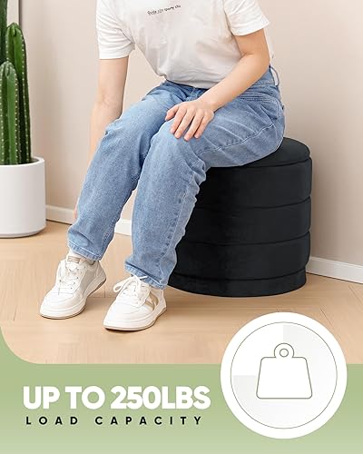 Miniatura 3 de B FSOBEIIALEO Otomana redonda de almacenamiento de terciopelo con bandeja, otomana plegable con mesa auxiliar de almacenamiento, reposapiés para