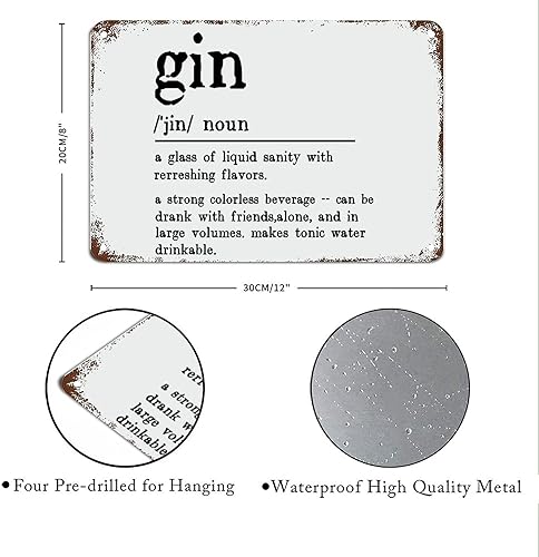 Miniatura 4 de Letrero de metal divertido de ginebra con definición de ginebra para amantes del vino, letreros de metal rústicos para decoración de pared, letreros