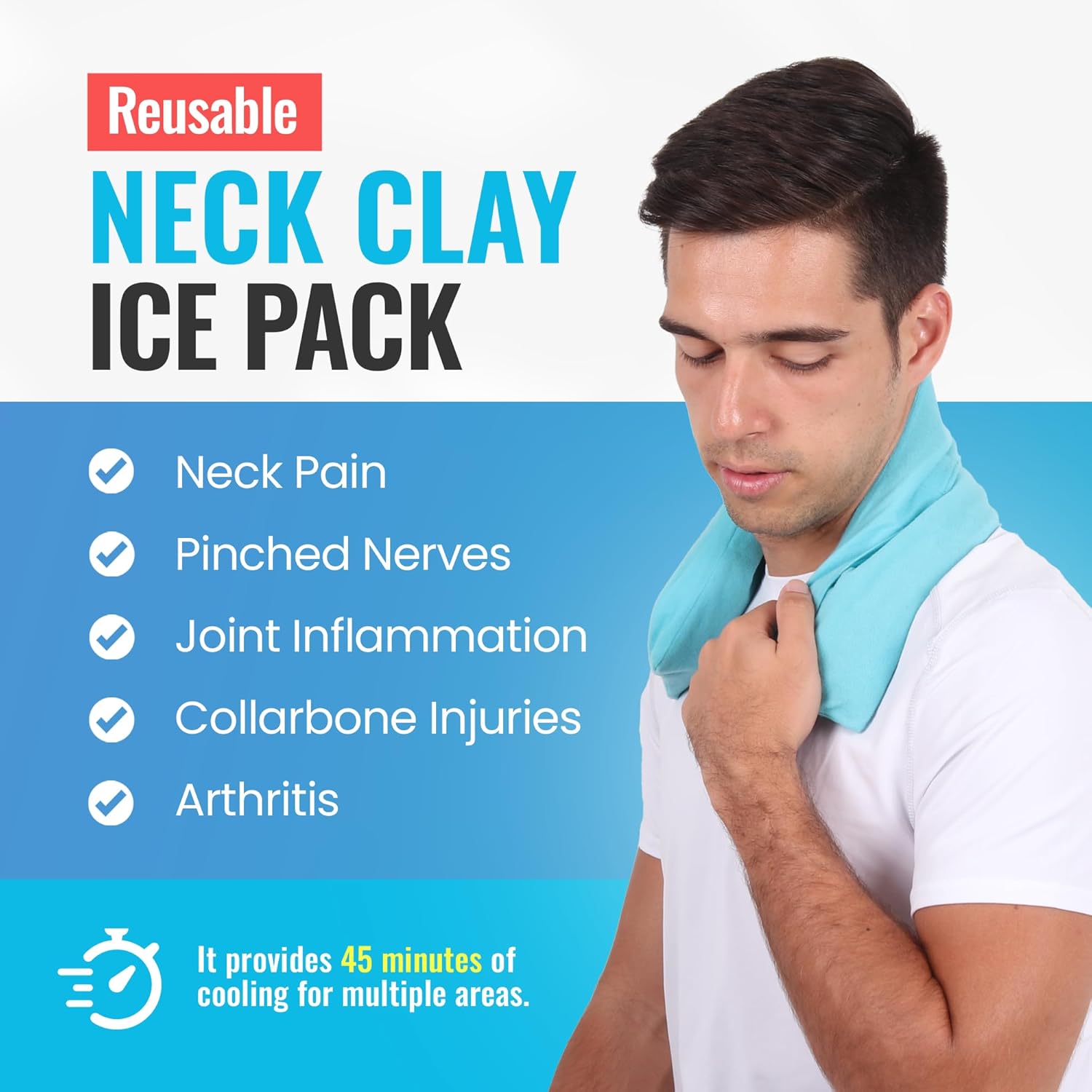 ICEWRAPS Clay Neck Ice Pack Wrap with Cover - 7"x28", Blue Long Reusable Cold Therapy Wrap | Relieves Chronic & Back Pain | Multipurpose Cold Pack
