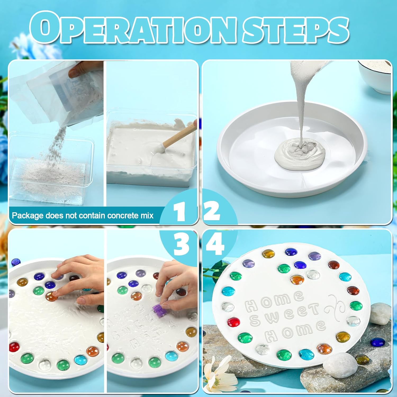 LOYIM 20 Pcs 8 Inch Stepping Stone Kit Include Round Concrete Mold Mosaic Tiles and Letters Numbers Stamps DIY Craft Art Make Your Garden Stepping Stone for Family Outdoor Decorative (No Concrete Mix)