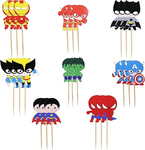Miniatura 4 de 24 piezas de confeti de dibujos animados de superhéroes para cupcakes para niños, fiesta de cumpleaños, suministros de decoración de pasteles,