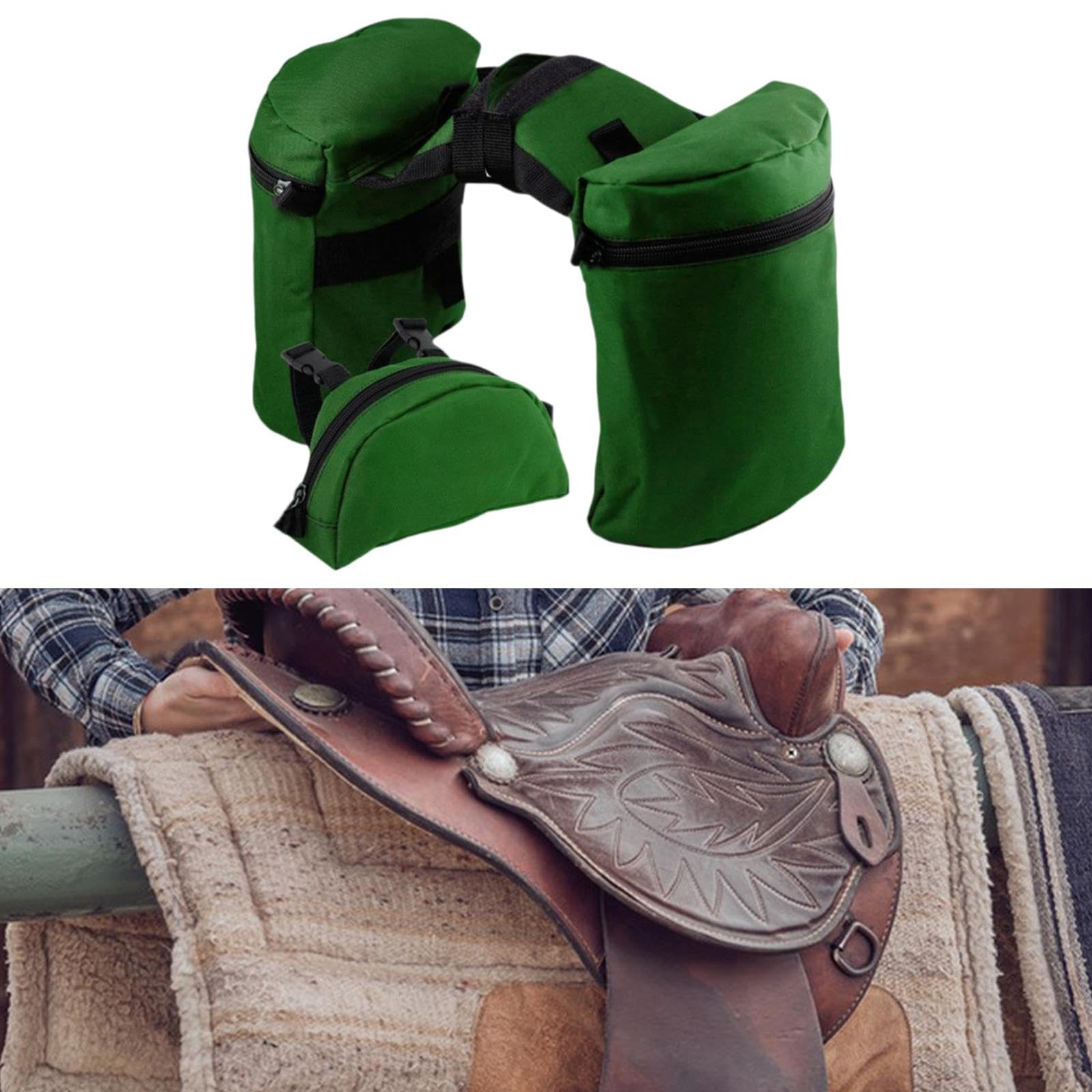 Yiju Portable Saddle Horn Bags Set for Long Distance Riding and Outdoor Use, Green