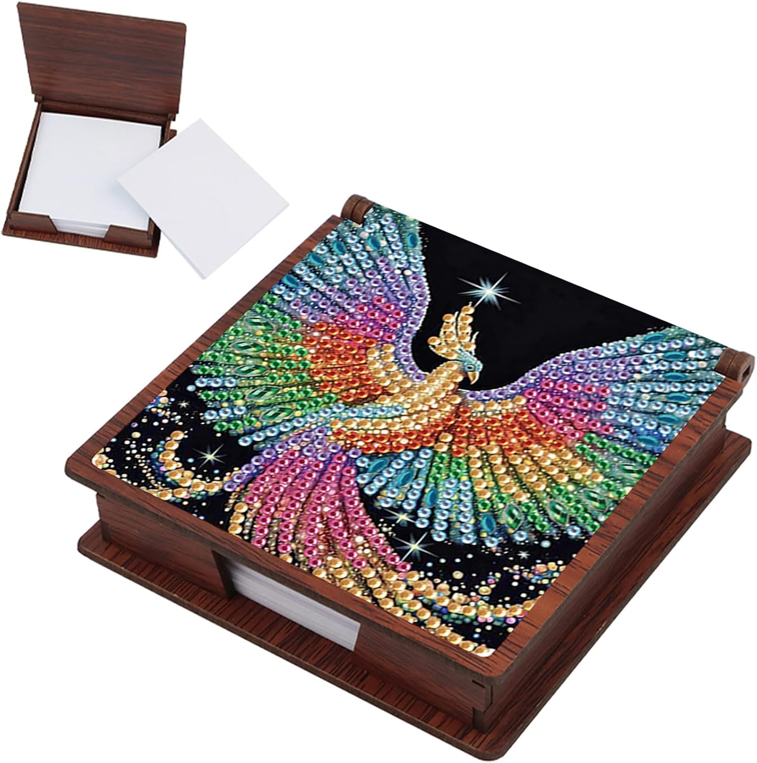 Wooden Diamond Art Painting, Desk Memo Box DIY Kit with 160 Sheets