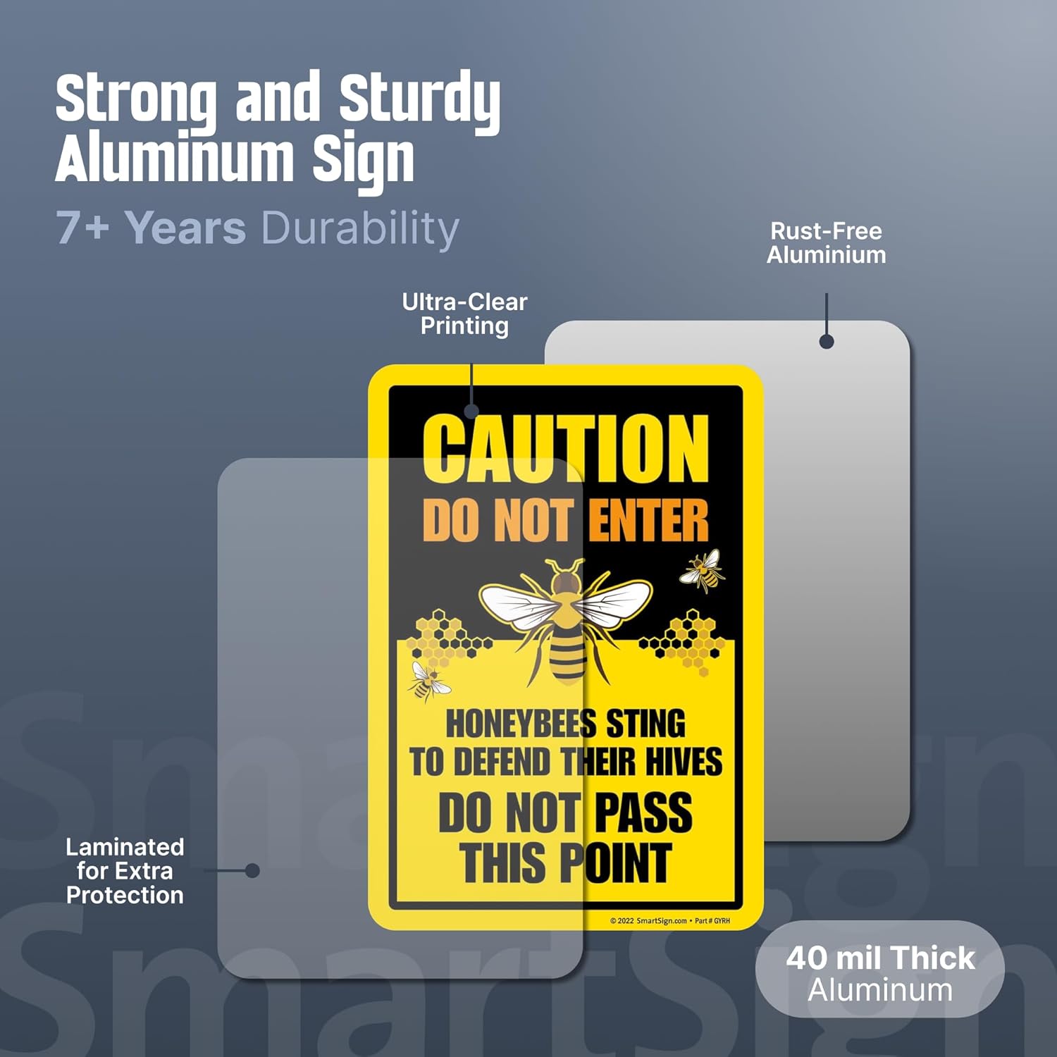 SmartSign 10 x 7 inch “Caution - Do Not Enter, Honeybees Sting To Defend Hives” LawnPuppy Yard Sign with 18 inch Stake, 40 mil Laminated Rustproof Aluminum, Multicolor, Set of 1