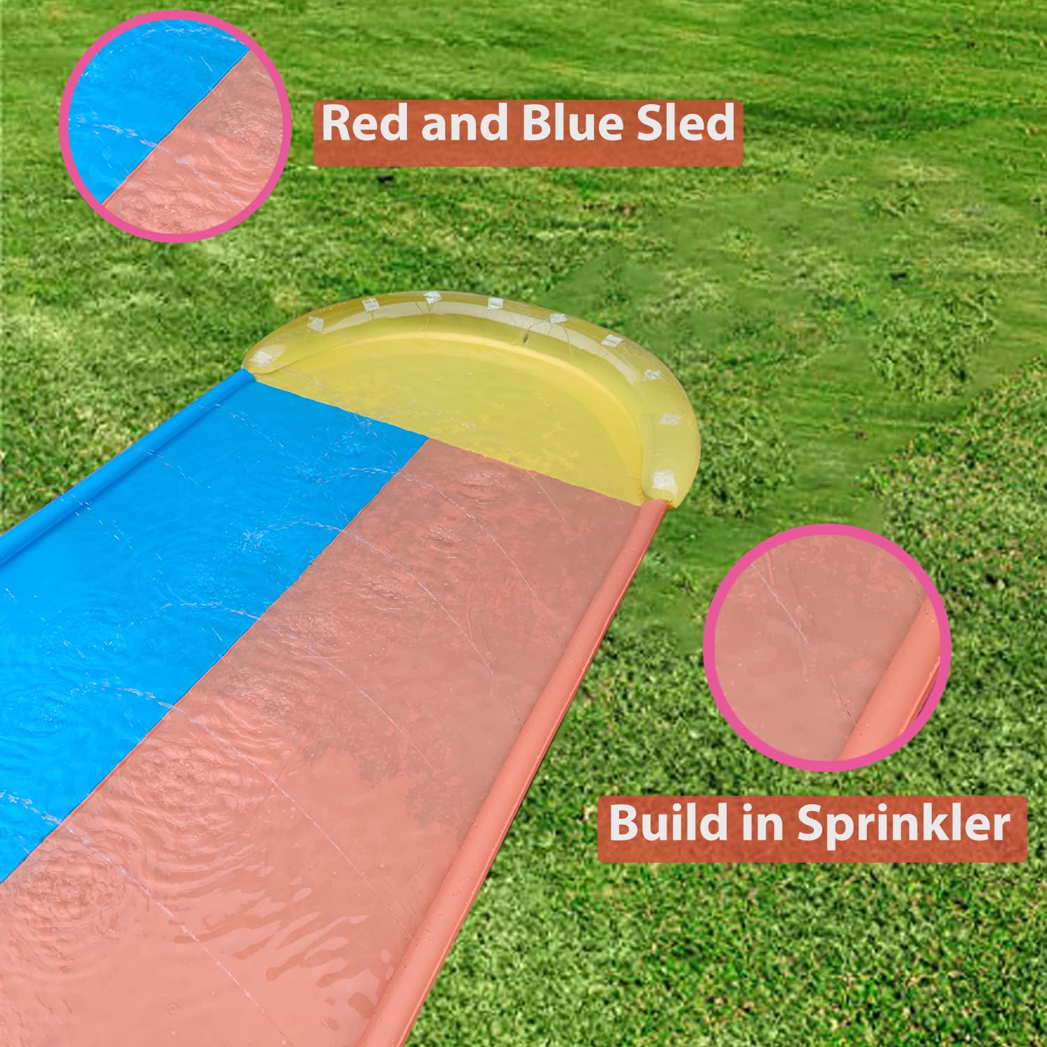 Dimple 2 in 1 Inflatable Water Slide with 2 Bodyboards and Splash, Kids Slip and Slide Backyard Summer Fun Toy for Kids with Heavy Duty Build in Sprinkler for Outdoor Water Toys Play (16 ft x 5 ft)