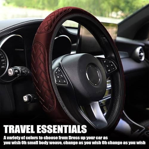 Miniatura 5 de BESULEN Funda para volante de automóvil, funda de volante de automóvil para hombres y mujeres, funda de cuero antideslizante de 15 pulgadas,