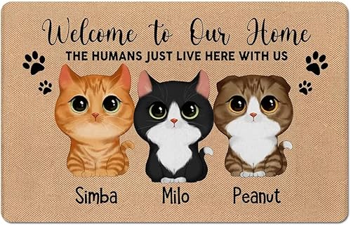 HG86 Tapete de bienvenida personalizado con diseño de gatos lindos, para todos los visitantes deben ser aprobados por gatos, regalo para mamá,