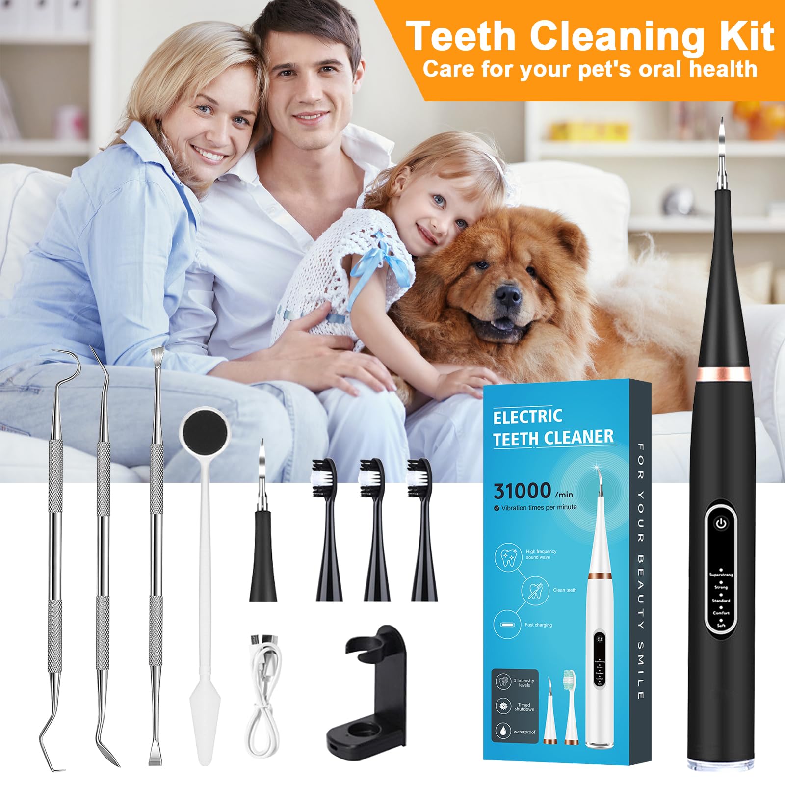 Limpiador Dental Ultrasónico para Perros - Elimina Sarro y Placa con Luz LED, Limpiador Mascotas