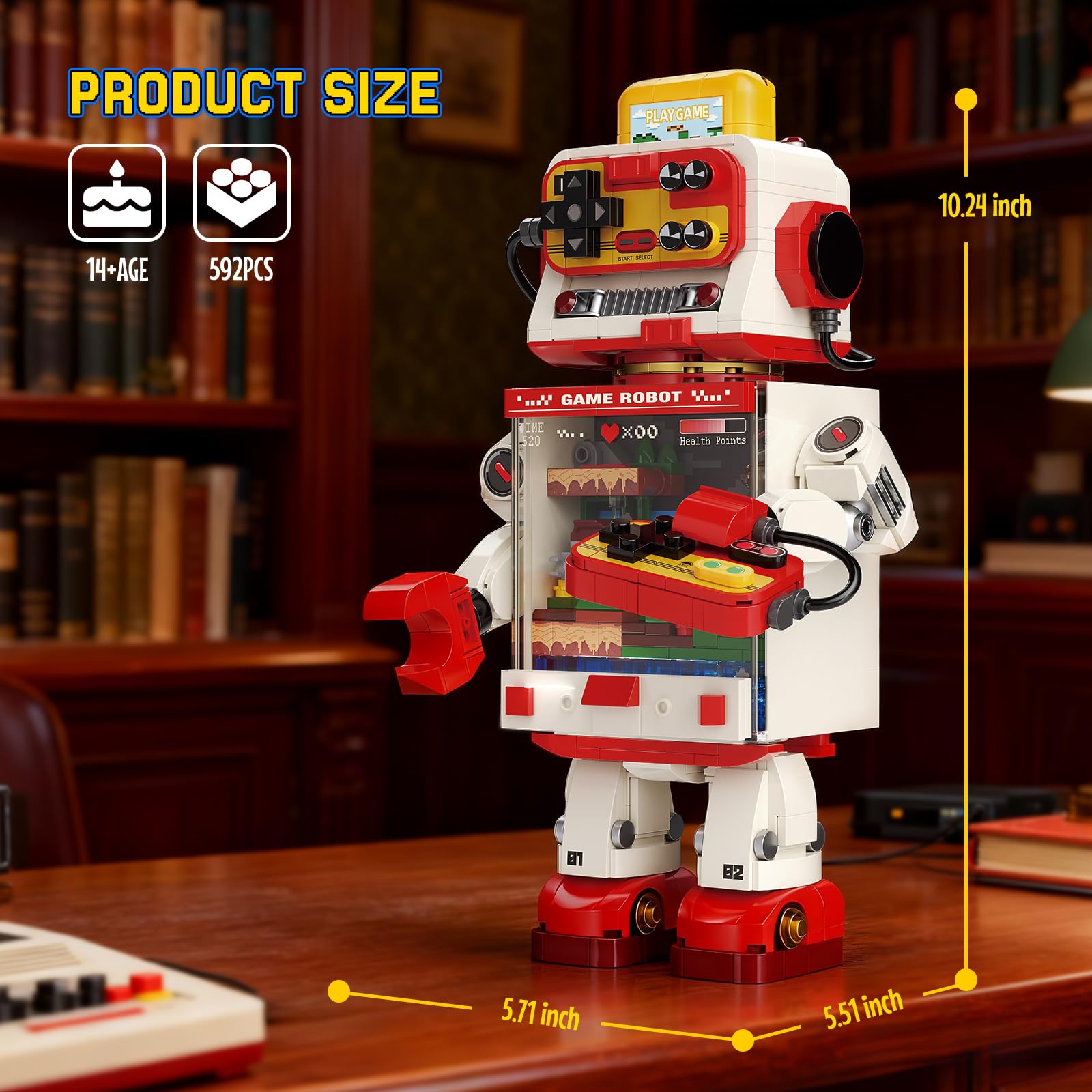 Fantastica idea gioco robot Building Block, giocattoli da costruzione retrò per console di gioco, collezione in stile pixel e display kit modello fai da te, regali creativi per adulti e