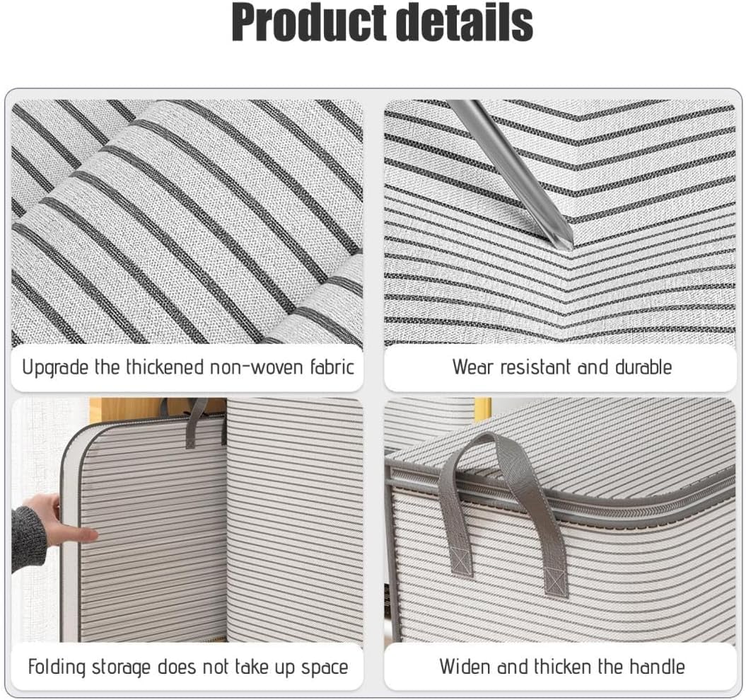 4PCS Storage Bags for Clothes, Foldable Blanket Clothing Storage Bags with Lids and Reinforced Handle, Moving Bags Heavy Duty, Storage Containers with Zipper for Organizing Bedroom