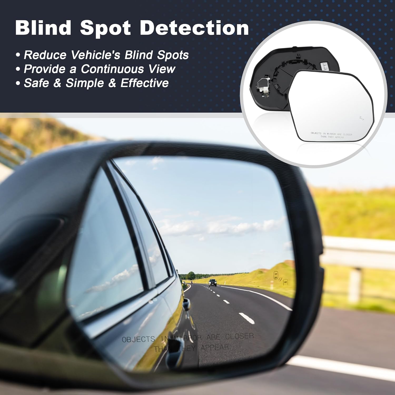 Heated Right Passenger Side Mirror Glass for Toyota Tundra/Sequoia 2022-2025, Car Exterior Door Wing Rear View Mirror Glass 879020C020, with Heated, BSD, Backing Plate