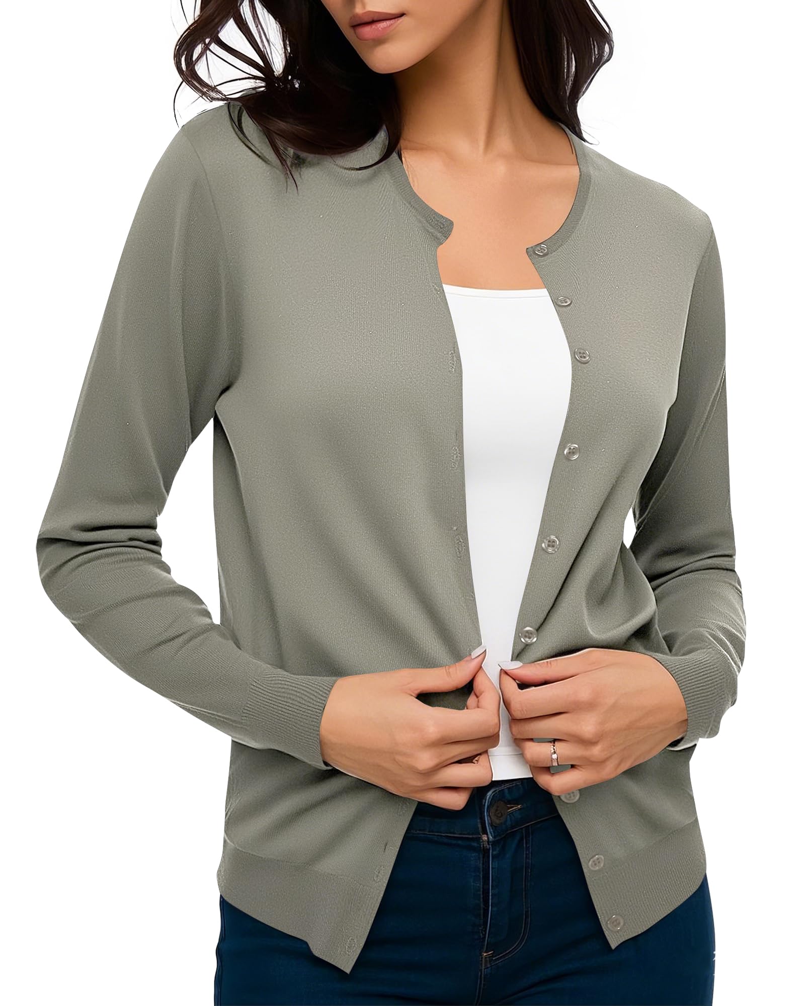 Urban CoCo Women's Long Sleeve Crew Neck Button Down Knit Cardigan Sweater