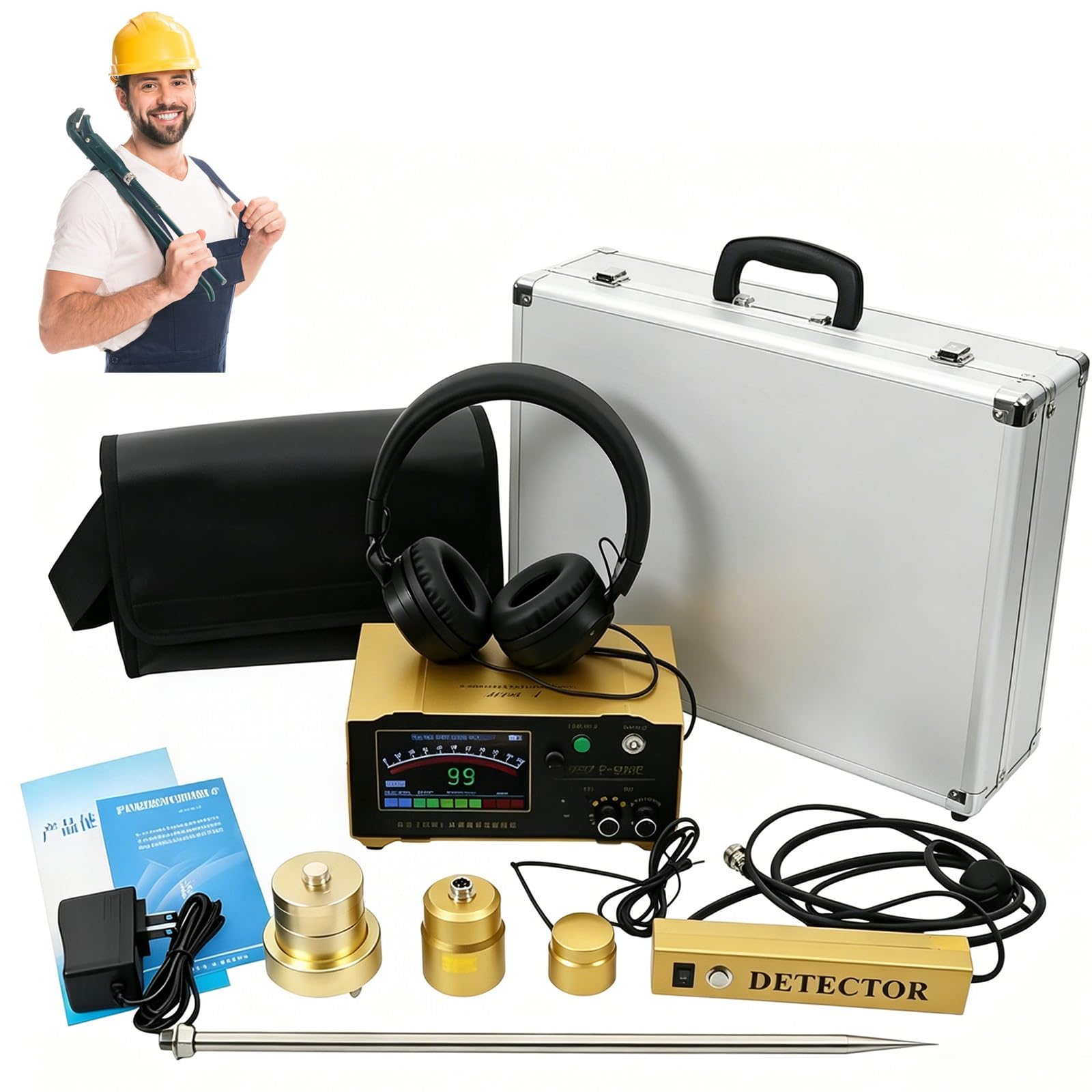 CLEASEBILY High Sensitivity Water Alarm Leak Detector, Non-Destructive Pinpoint Leak Spot, Portable Carrying Case, for Homes & Commercial Places – F999E
