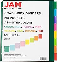 Vista 2 de JAM PAPER Separadores de pestañas de índice de plástico, 8 lengüetas, 9 3/4 x 11 1/2, multicolor, 8 separadores con pestañas/paquete