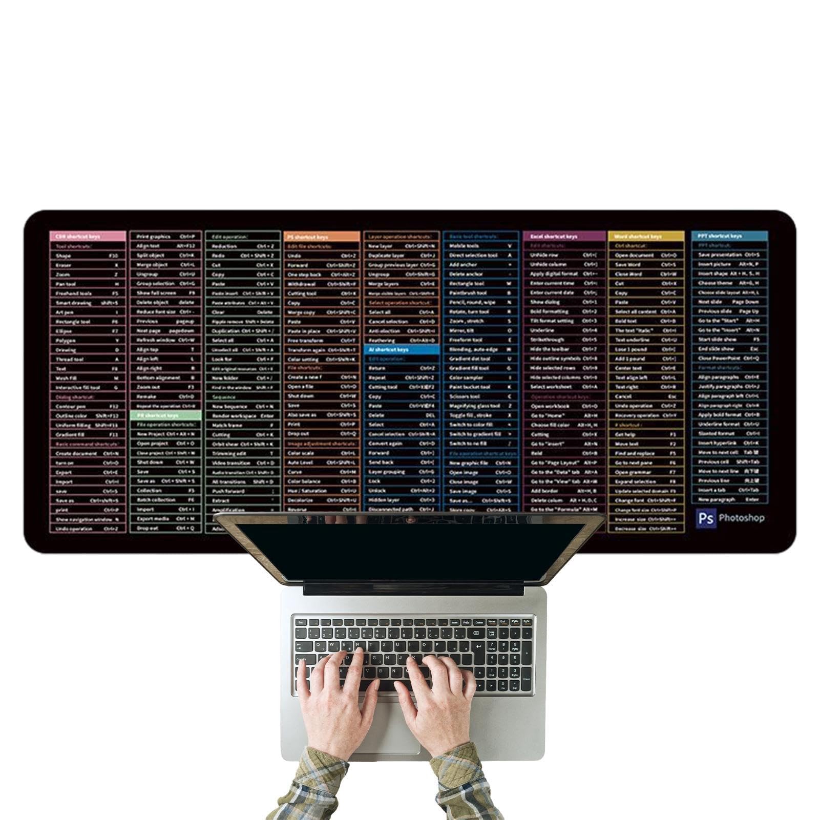 Alfombrilla Atajos Teclado Español Alfombrilla De Ratón Gigante Con Atajos De Excel - 79x30cm - Base Antideslizante Para Oficina Y Gaming Mouse Pad
