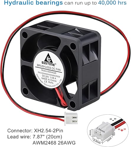 Miniatura 6 de GDSTIME Ventilador de enfriamiento sin escobillas de 1.575 in, ventilador de 1.575 in x 1.575 in x 0.787 in 24 V CC 6000 RPM