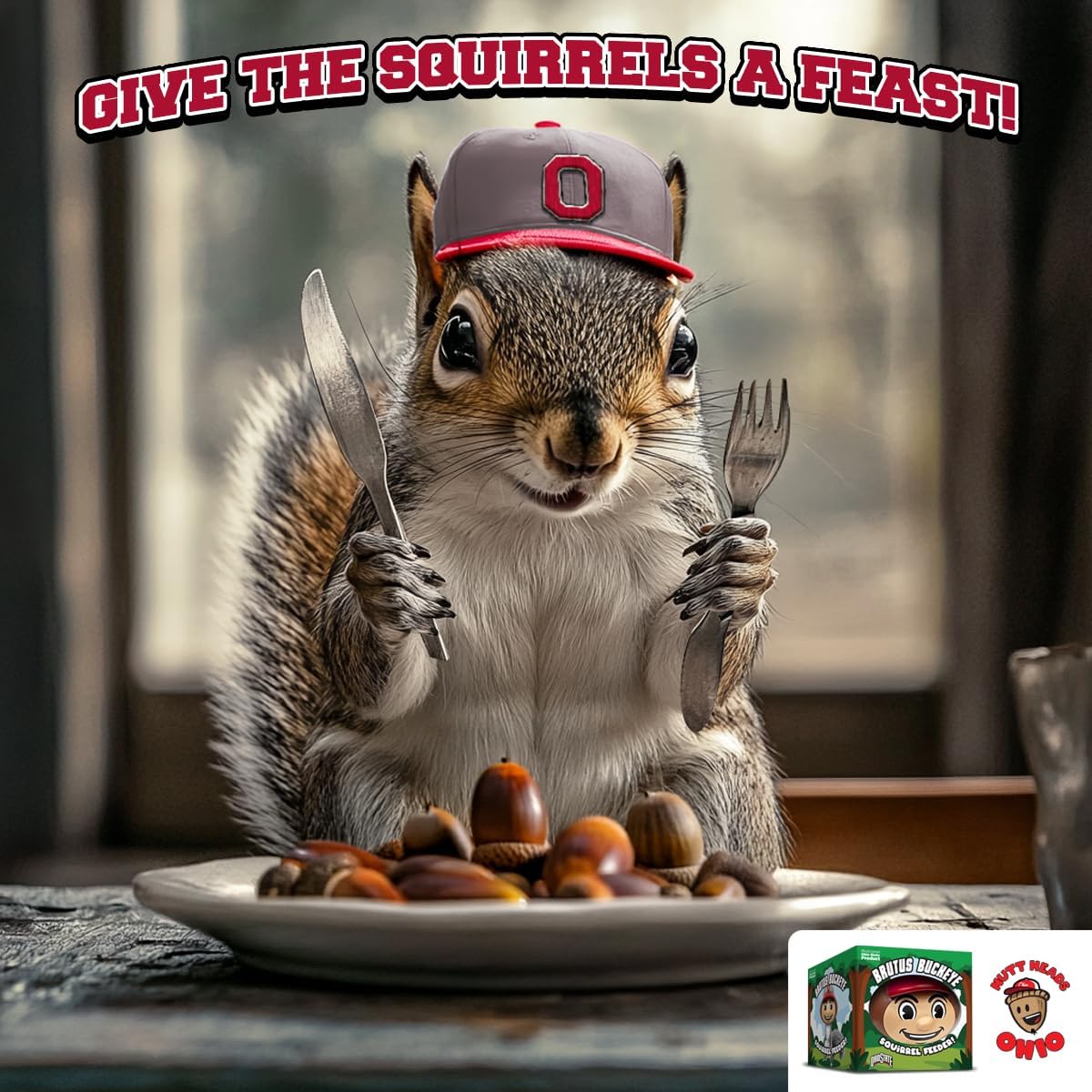 Brutus Buckeye Squirrel Feeder by Nutt Heads Ohio – Officially Licensed Ohio State University Product | OSU Outdoor Yard Decor for Fans & Garden Gift Idea