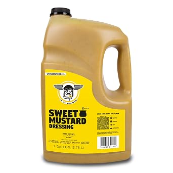 Mr Wings Sweet Mustard Dressing 1 Gallon 128 Fl Oz. Home style dipping sauce ideal for salads, boneless, baguettes, shrimps, fries and much more!. Big sauce bulk.