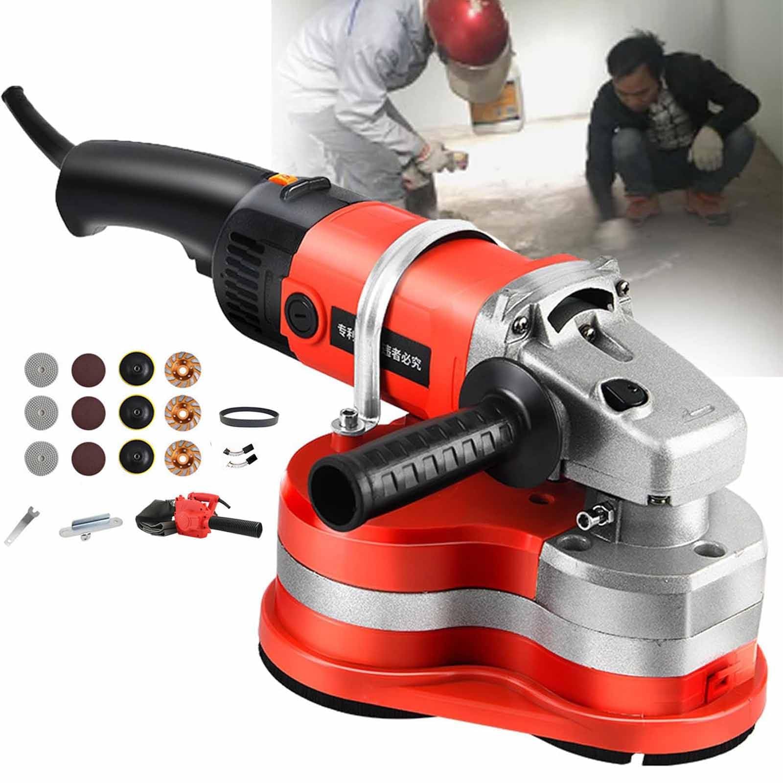 Juego de lijadora de suelo de pared de tres cabezales y molinillo de hormigón con varilla telescópica para pulir superficies de mármol y granito