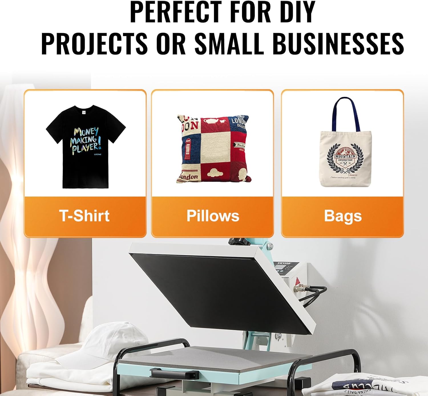 Examples of items that can be customized with the heat press