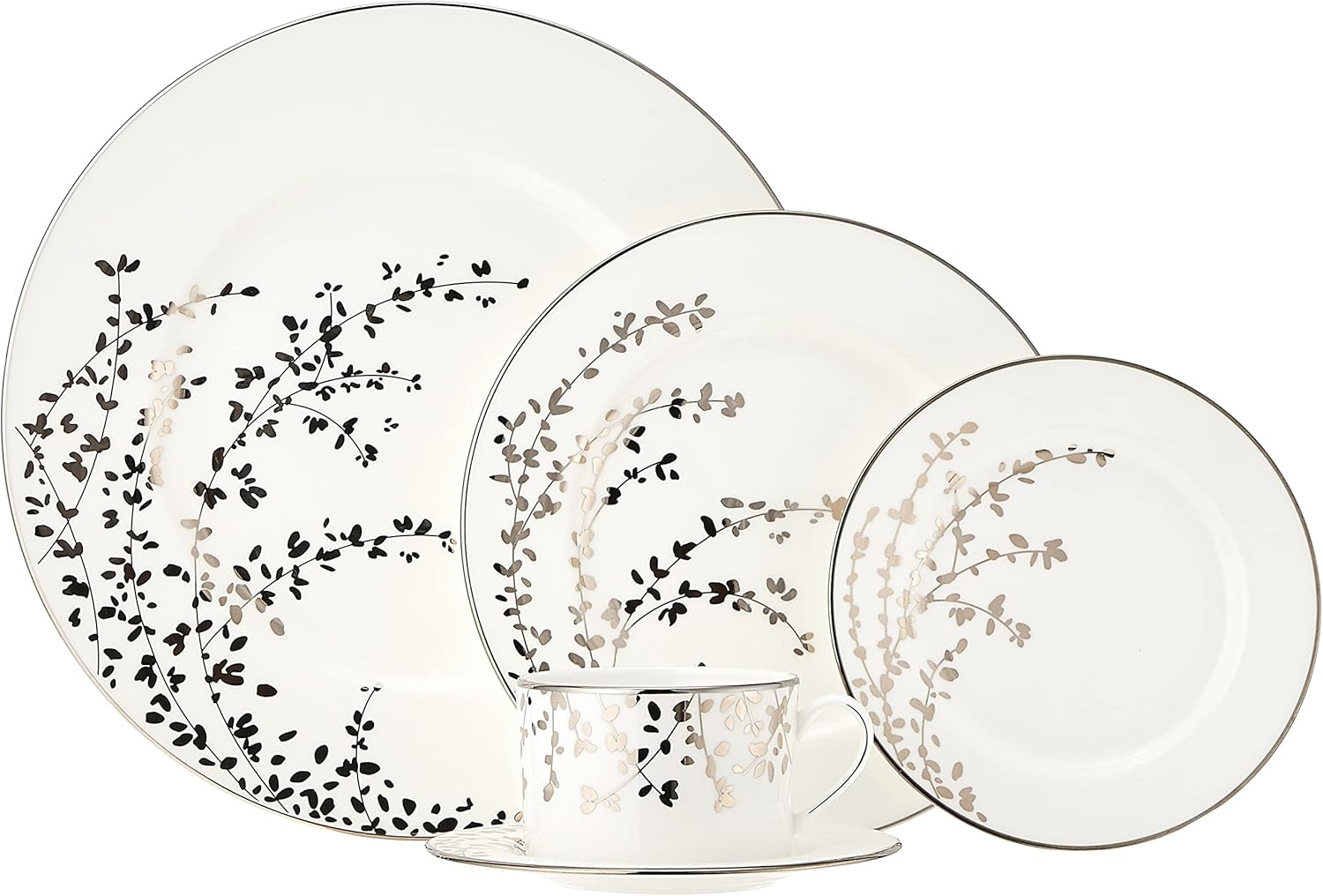 Kate Spade New York Gardner Street Platinum 20-Piece Dinnerware Set, 18.65 LB, White