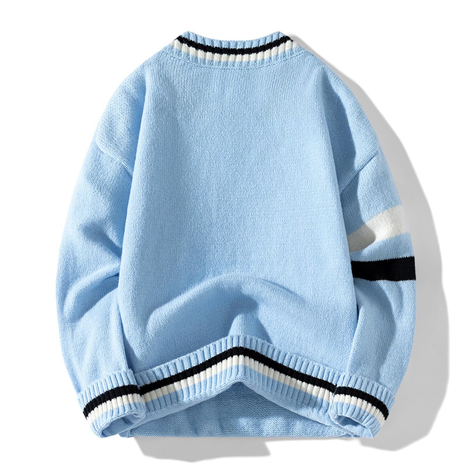 Sweatshirt ohne Kapuze Herrenpullover V Ausschnitt Grobstrickpullover Langarm Winterpullover Warm Strickpulli Sport Pulli