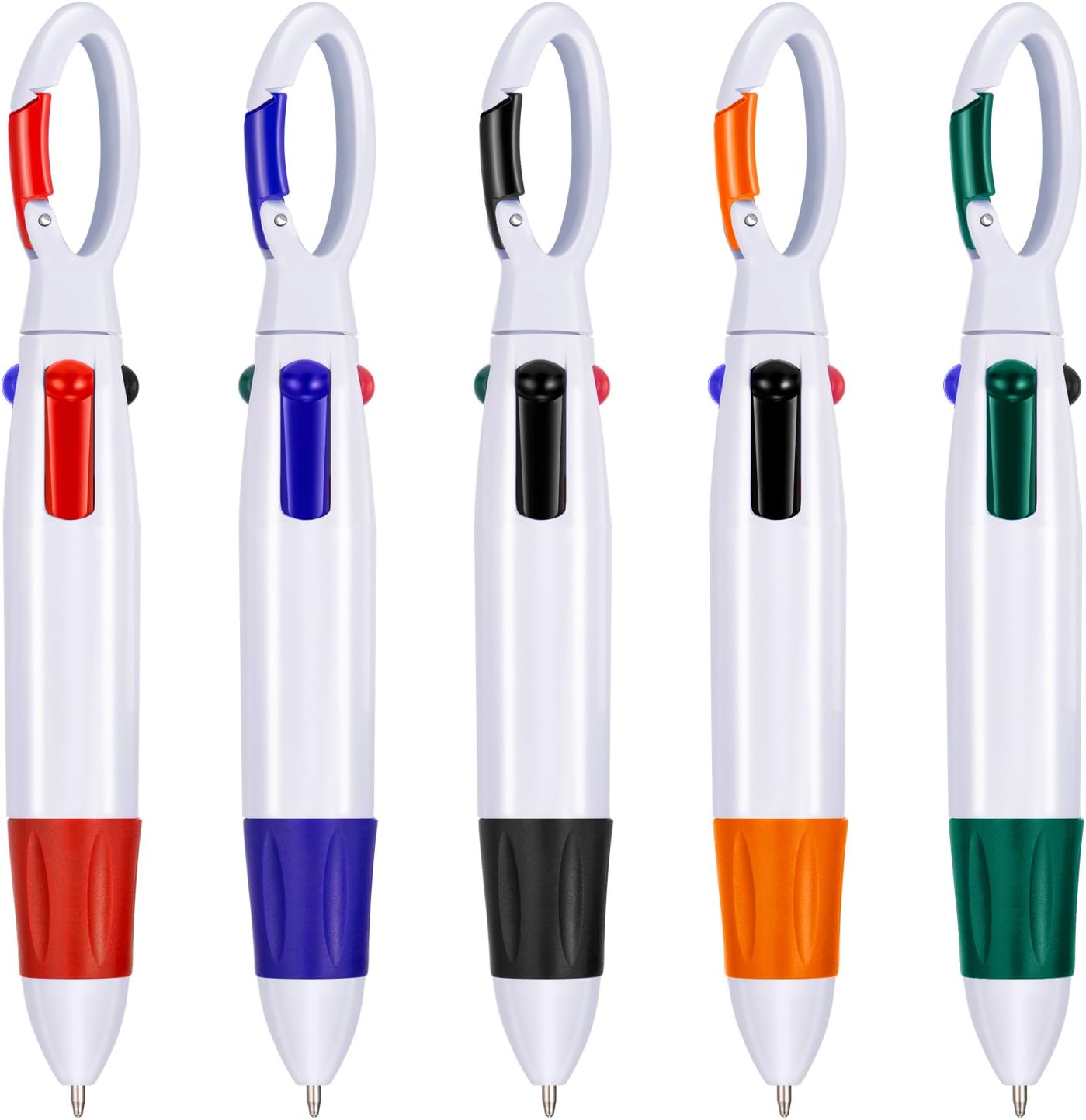 TecUnite 15 Pieces Shuttle Pens Retractable Multi-color Ballpoint Pens 4 Neon Color Pens in One with Buckle Keychain on Top for Office School Supplies Students Children Gift