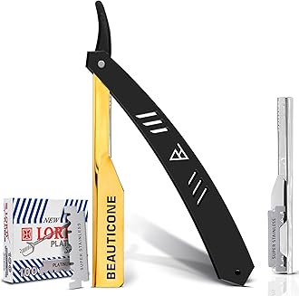 BEAUTICONE Straight Razors for Men, Straight Edge Razor, 100 Single Edge Blades, Stainless Steel, Barber Razor for Men's Shaving, Barber Shaving Knife, Slide-Out