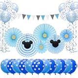 Meiduo Mouse Birthday Party Supplies Blue Baby Shower Decorations for Boy Room Decor Classroom Decoration