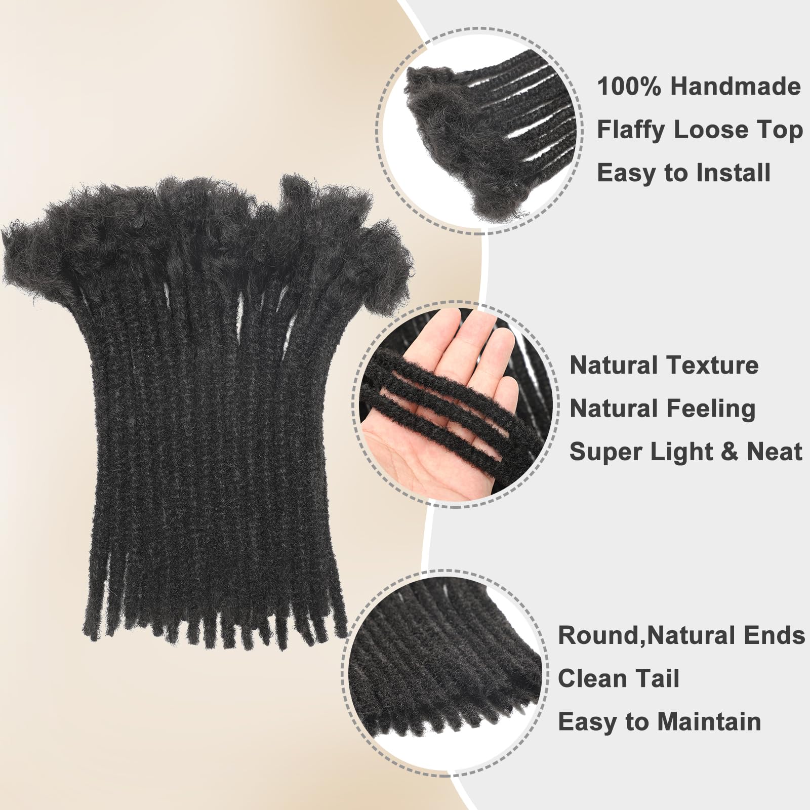 QIDESHENG 8 Inch Dreadlock Extensions Synthetic Hair 30Strands 0.8 Width Handmade Dreads Hair Extensions Reggae Braids Locs Synthetic Hippie Single Ended Dreads for Women/Men/Kids (1B - Image 3