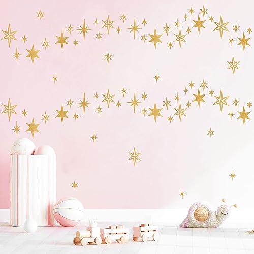 Miniatura 8 de Calcomanías de pared de estrella dorada, calcomanías de pared de vinilo metálico, calcomanías doradas para decoración de pared, calcomanías de pared