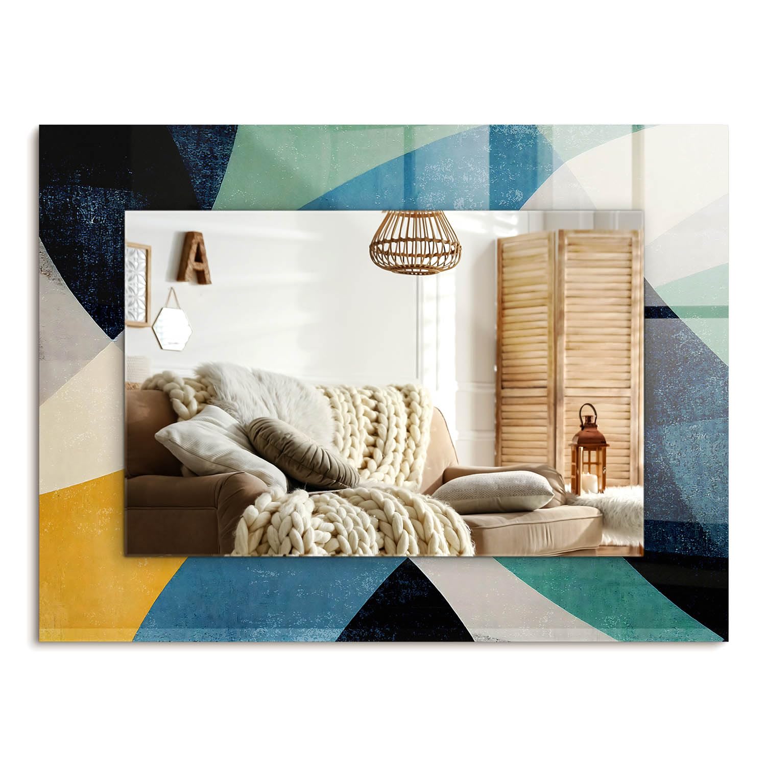 Miroir avec impression 80x60 cm pour illuminer un salon sans cadre