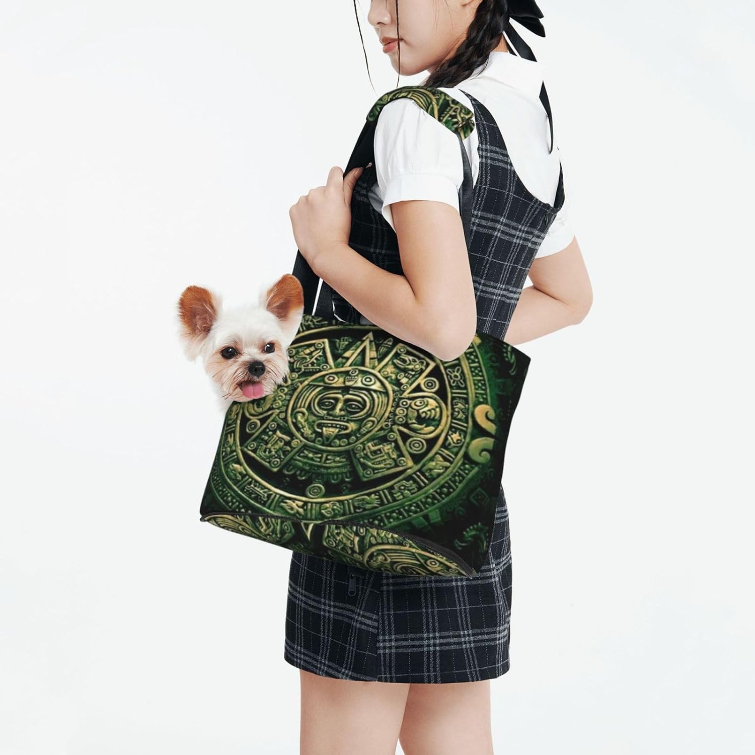 Mexica Aztec Calendar Mayan Art Portable Pet Purse Carrier Sling, Hands-Free Travel Dog and Cat Carrier for Small Dogs and Cats