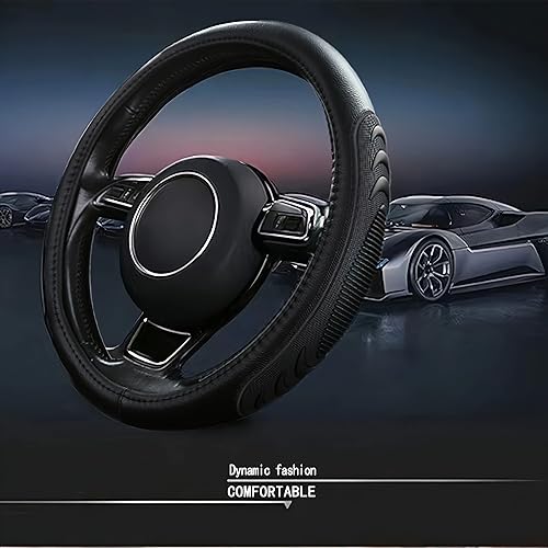 Miniatura 2 de Funda de cuero para volante de automóvil Dodge Ram 1500 2500 3500, 15.5-16 pulgadas con partículas de masaje antideslizantes (negro)