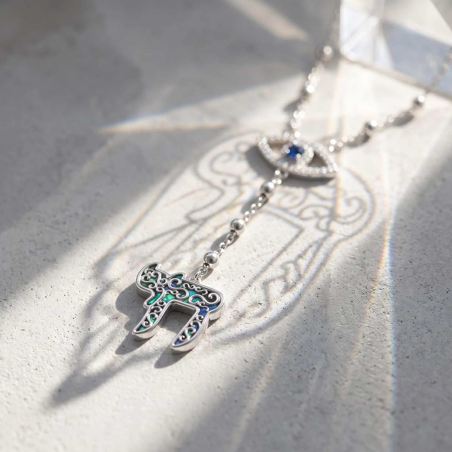 Evil Eye Necklace Created Abalone Chai Necklace Evil Eye Religion Protection Jewelry Gifts for Women