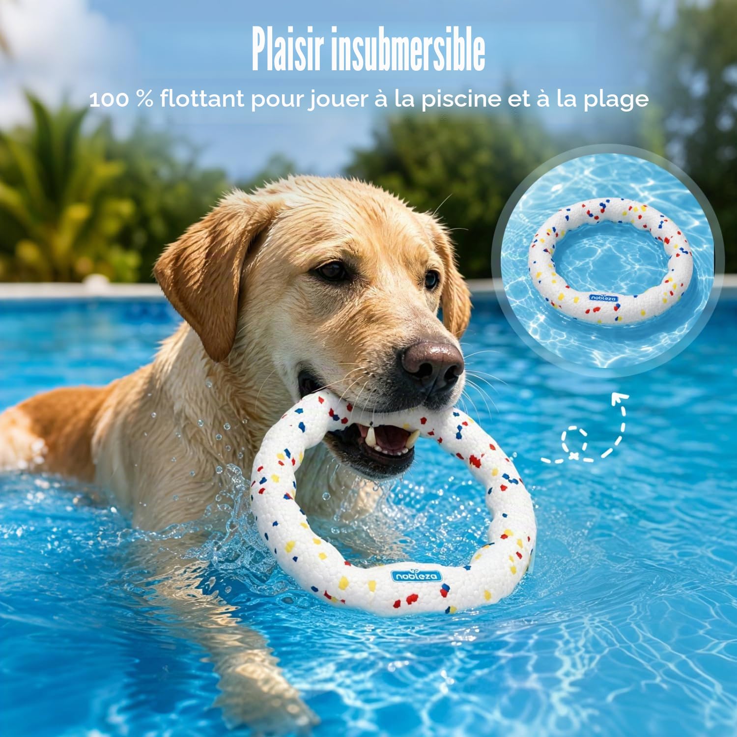 Nobleza 2 Pcs Frisbee pour Chien, Disque Volant Résistant aux Morsures avec Poignée de Traction, Jouet Interactif pour Grand Chien et Chiot, Jeu de Rapport Extérieur et Entraînement Eau, Φ23cm