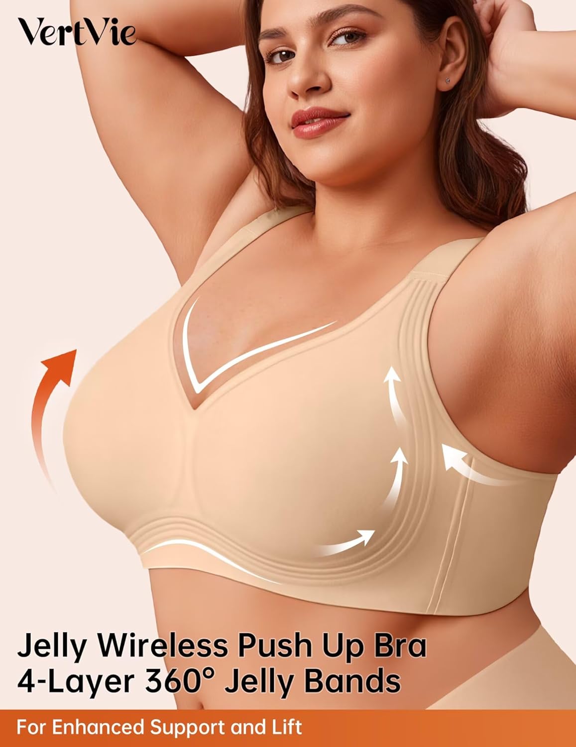 Vertvie Jelly Bras for Women Plus Size Minimizer Soft Wireless Push Up Bra Full Supportive Older Lift Back Coverage Bralette - Image 2